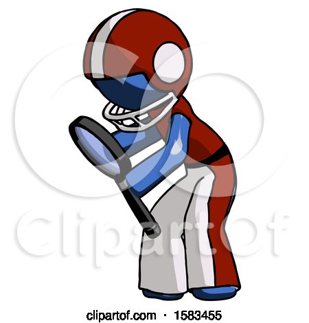 Blue Football Player Man Inspecting with Large Magnifying Glass Left by Leo Blanchette