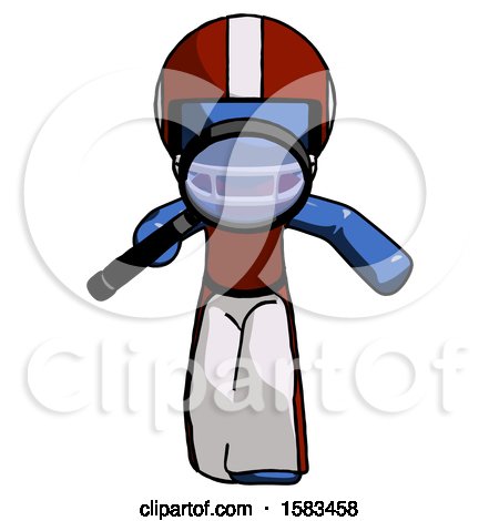 Blue Football Player Man Looking down Through Magnifying Glass by Leo Blanchette
