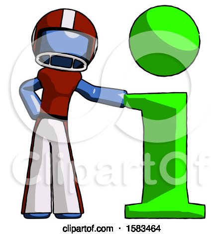Blue Football Player Man with Info Symbol Leaning up Against It by Leo Blanchette