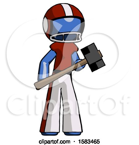 Blue Football Player Man with Sledgehammer Standing Ready to Work or Defend by Leo Blanchette