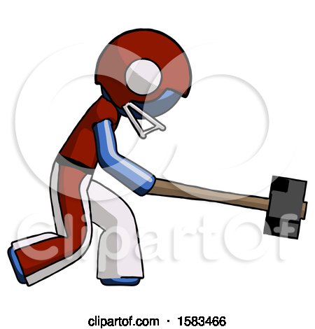 Blue Football Player Man Hitting with Sledgehammer, or Smashing Something by Leo Blanchette