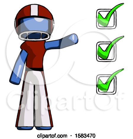Blue Football Player Man Standing by List of Checkmarks by Leo Blanchette