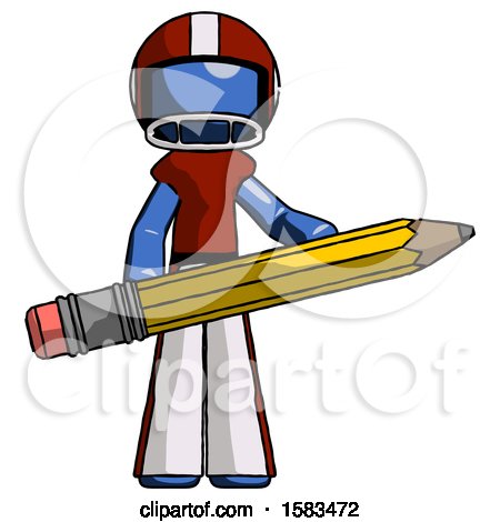 Blue Football Player Man Writer or Blogger Holding Large Pencil by Leo Blanchette