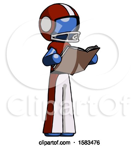 Blue Football Player Man Reading Book While Standing up Facing Away by Leo Blanchette