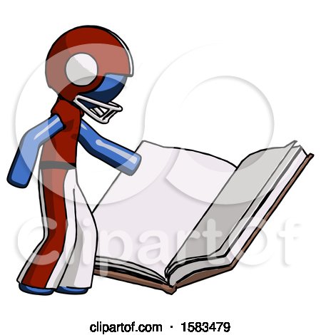 Blue Football Player Man Reading Big Book While Standing Beside It by Leo Blanchette