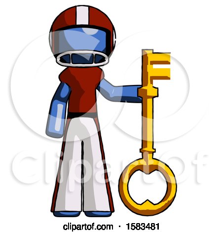 Blue Football Player Man Holding Key Made of Gold by Leo Blanchette