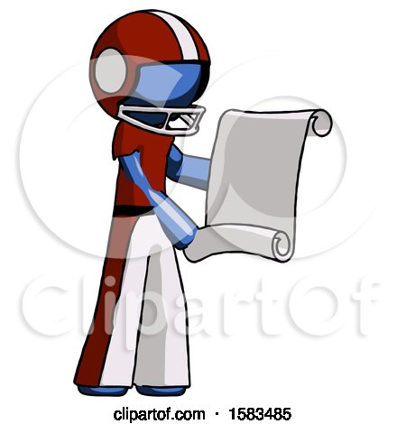 Blue Football Player Man Holding Blueprints or Scroll by Leo Blanchette