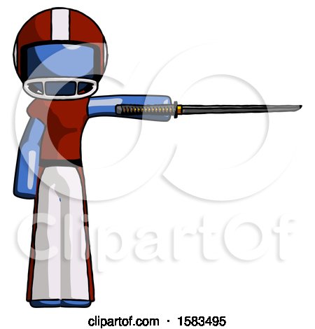 Blue Football Player Man Standing with Ninja Sword Katana Pointing Right by Leo Blanchette