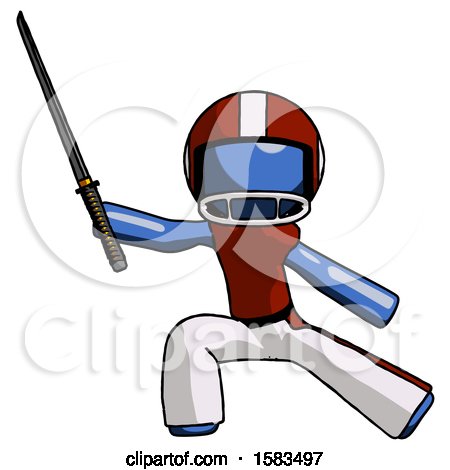 Blue Football Player Man with Ninja Sword Katana in Defense Pose by Leo Blanchette