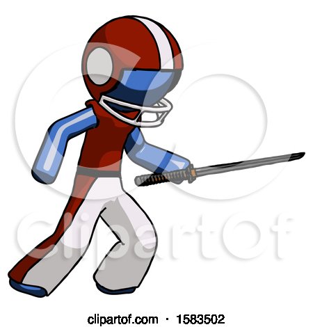 Blue Football Player Man Stabbing with Ninja Sword Katana by Leo Blanchette