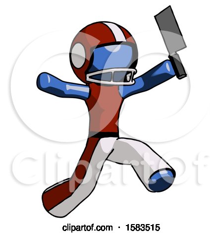 Blue Football Player Man Psycho Running with Meat Cleaver by Leo Blanchette