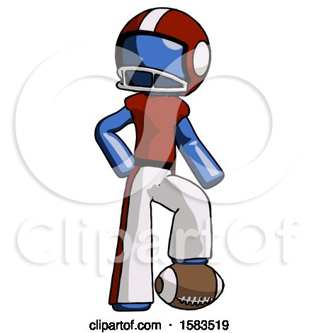 Blue Football Player Man Standing with Foot on Football by Leo Blanchette