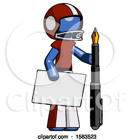 Blue Football Player Man Holding Large Envelope and Calligraphy Pen by Leo Blanchette