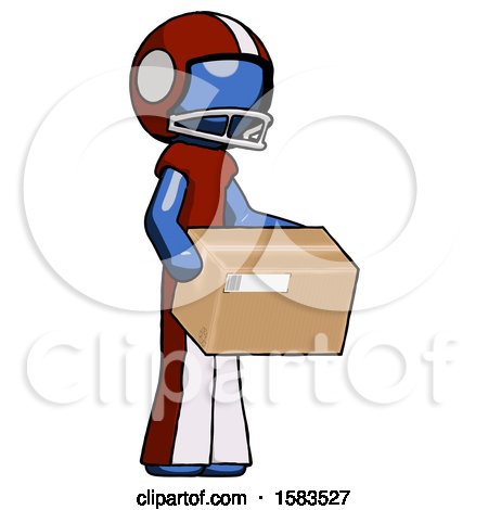 Blue Football Player Man Holding Package to Send or Recieve in Mail by Leo Blanchette