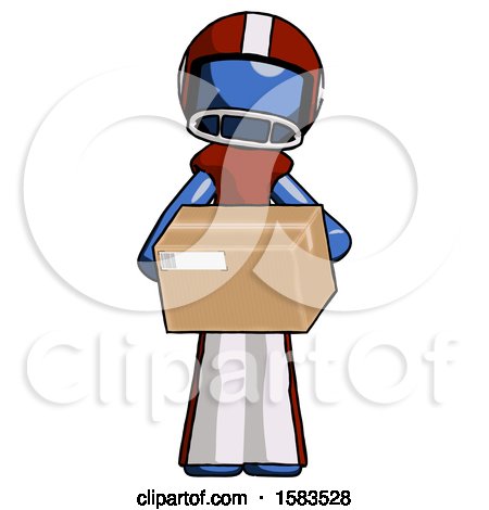 Blue Football Player Man Holding Box Sent or Arriving in Mail by Leo Blanchette