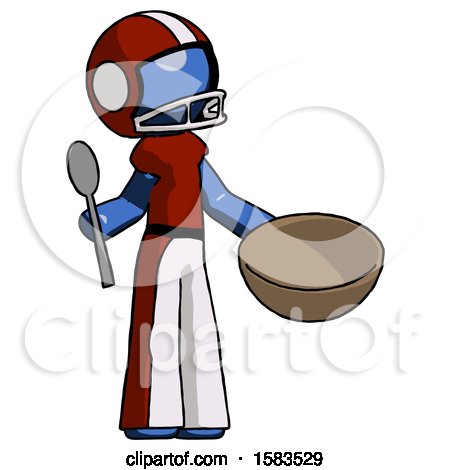 Blue Football Player Man with Empty Bowl and Spoon Ready to Make Something by Leo Blanchette