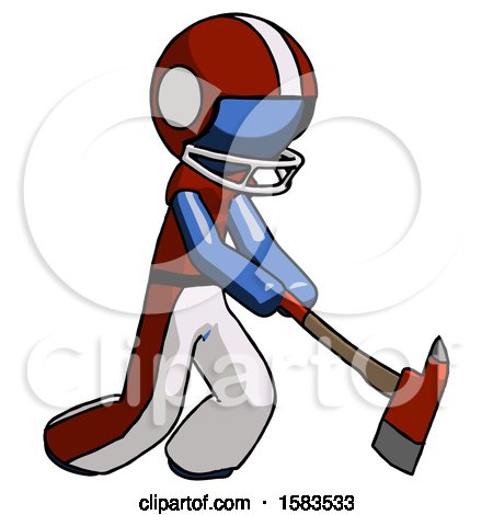 Blue Football Player Man Striking with a Red Firefighter's Ax by Leo Blanchette