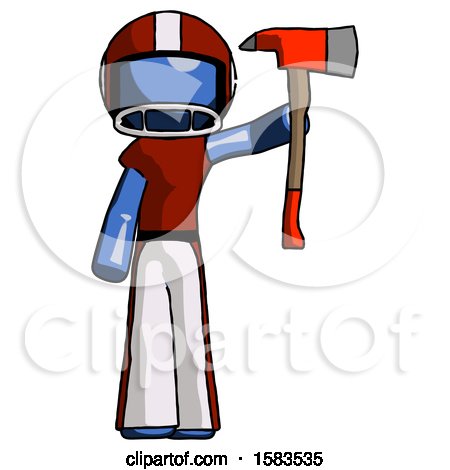 Blue Football Player Man Holding up Red Firefighter's Ax by Leo Blanchette