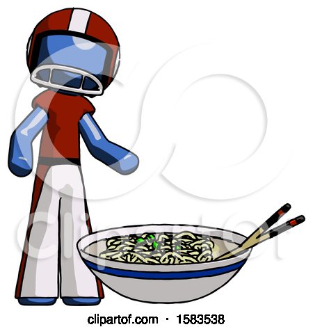 Blue Football Player Man and Noodle Bowl, Giant Soup Restaraunt Concept by Leo Blanchette
