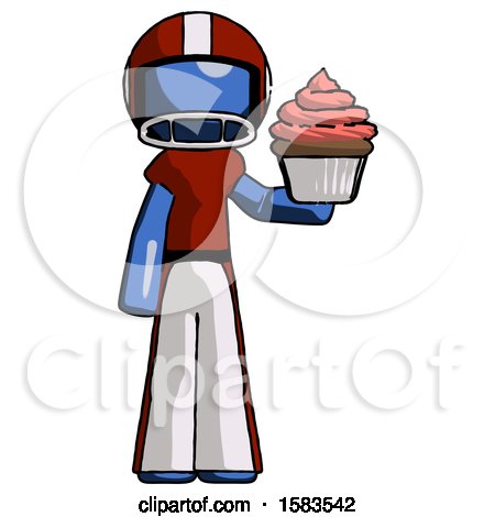 Blue Football Player Man Presenting Pink Cupcake to Viewer by Leo Blanchette