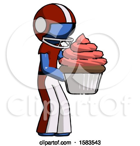 Blue Football Player Man Holding Large Cupcake Ready to Eat or Serve by Leo Blanchette