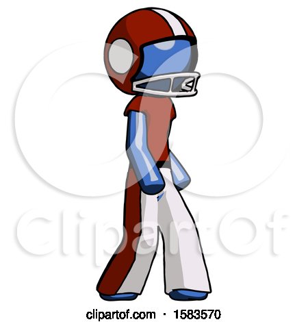 Blue Football Player Man Walking Turned Right Front View by Leo Blanchette