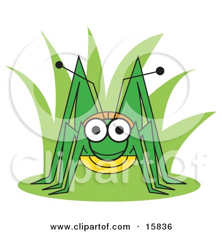Happy Green Grasshopper In Plants Clipart Illustration by Andy Nortnik