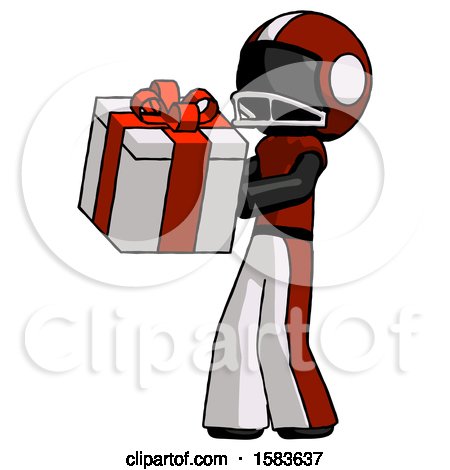 Black Football Player Man Presenting a Present with Large Red Bow on It by Leo Blanchette