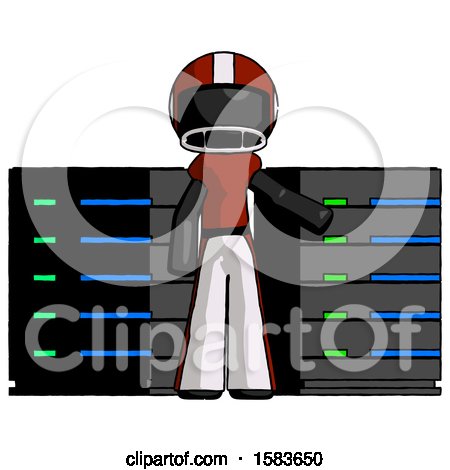 Black Football Player Man with Server Racks, in Front of Two Networked Systems by Leo Blanchette