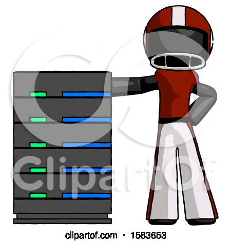 Black Football Player Man with Server Rack Leaning Confidently Against It by Leo Blanchette