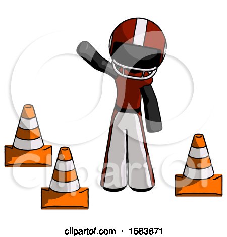Black Football Player Man Standing by Traffic Cones Waving by Leo Blanchette