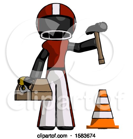 Black Football Player Man Under Construction Concept, Traffic Cone and Tools by Leo Blanchette
