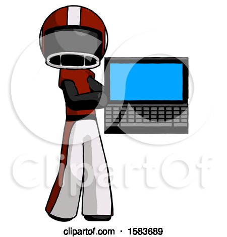 Black Football Player Man Holding Laptop Computer Presenting Something on Screen by Leo Blanchette