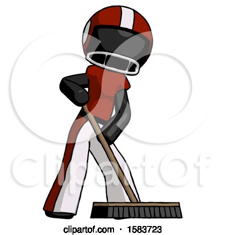 Black Football Player Man Cleaning Services Janitor Sweeping Floor with Push Broom by Leo Blanchette