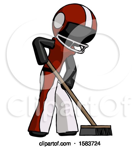 Black Football Player Man Cleaning Services Janitor Sweeping Side View by Leo Blanchette