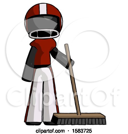 Black Football Player Man Standing with Industrial Broom by Leo Blanchette