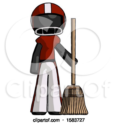 Black Football Player Man Standing with Broom Cleaning Services by Leo Blanchette