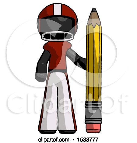 Black Football Player Man with Large Pencil Standing Ready to Write by Leo Blanchette