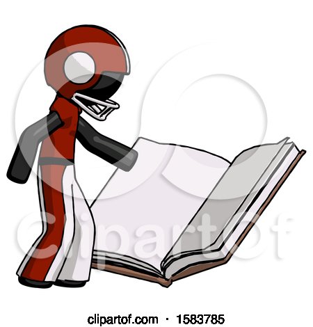 Black Football Player Man Reading Big Book While Standing Beside It by Leo Blanchette