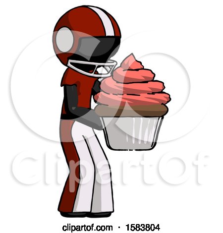Black Football Player Man Holding Large Cupcake Ready to Eat or Serve by Leo Blanchette