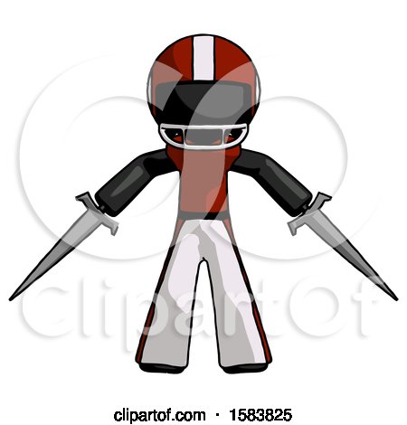 Black Football Player Man Two Sword Defense Pose by Leo Blanchette