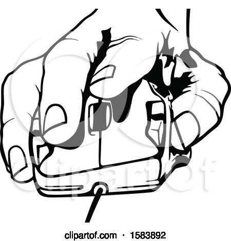 Clipart of a Black and White Hand on a Computer Mouse - Royalty Free Vector Illustration by dero