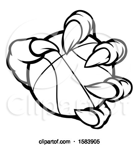 Clipart of a Black and White Monster Claw Holding a Basketball - Royalty Free Vector Illustration by AtStockIllustration