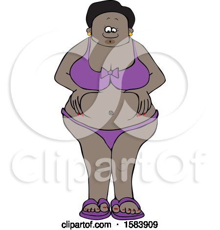 Clipart of a Cartoon Black Woman in a Bikini, Squeezing Her Belly Fat - Royalty Free Vector Illustration by djart