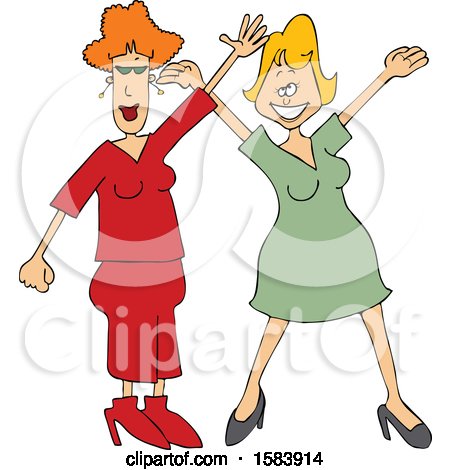 Clipart of Cartoon White Women Waving and Welcoming - Royalty Free Vector Illustration by djart
