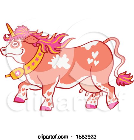 Clipart of a Walking Pink Swiss Unicorn, Unicorns Do Exist in Switzerland - Royalty Free Vector Illustration by Zooco
