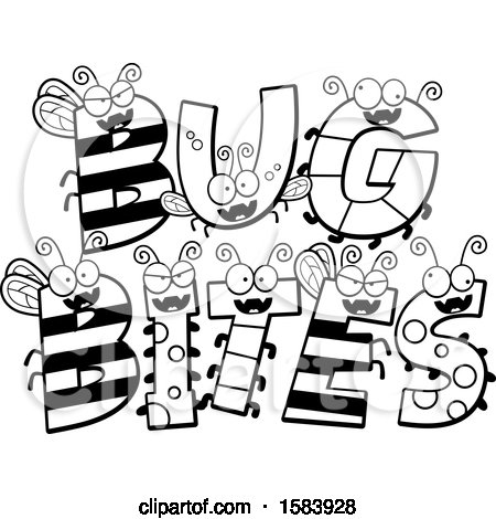 Clipart of a Black and White Bug Bites Text Design - Royalty Free Vector Illustration by Cory Thoman