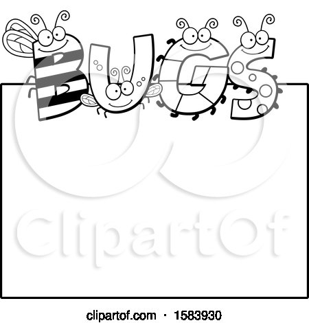 Clipart of a Black and White Bug Text Sign - Royalty Free Vector Illustration by Cory Thoman