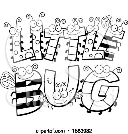 Clipart of a Black and White Little Bug Text Design - Royalty Free Vector Illustration by Cory Thoman