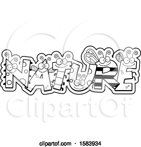 Clipart of a Black and White Bug Nature Word Design - Royalty Free Vector Illustration by Cory Thoman